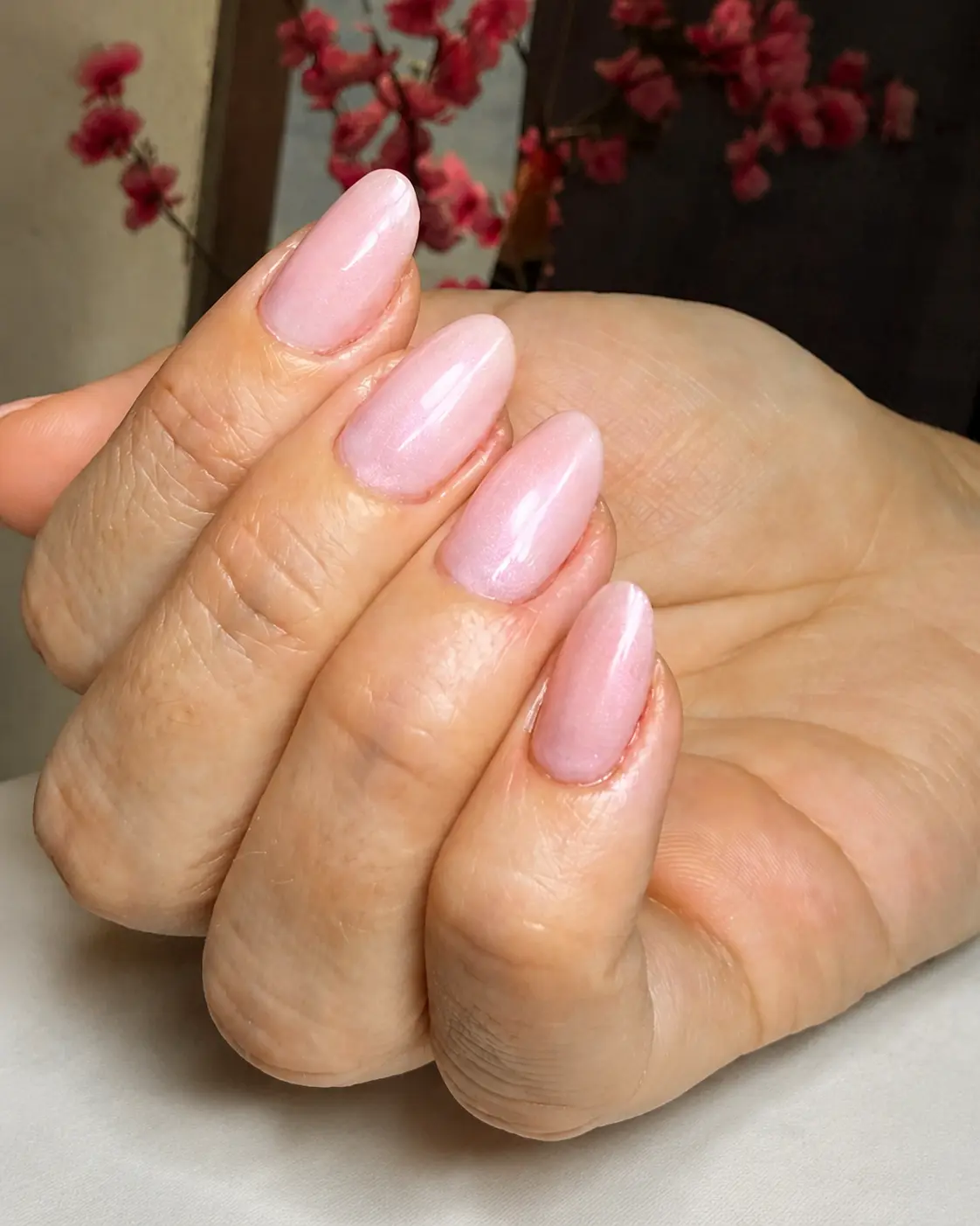 Unhas em tom rosa delicado feitas por Cris Silva